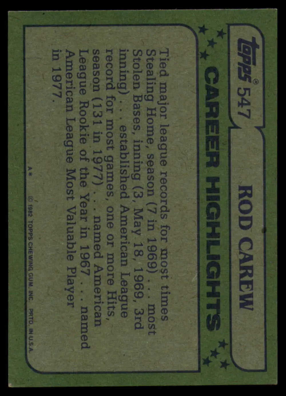 1982 Topps #547 Rod Carew EX Excellent California Angels Baseball Card - Baseball Card Single