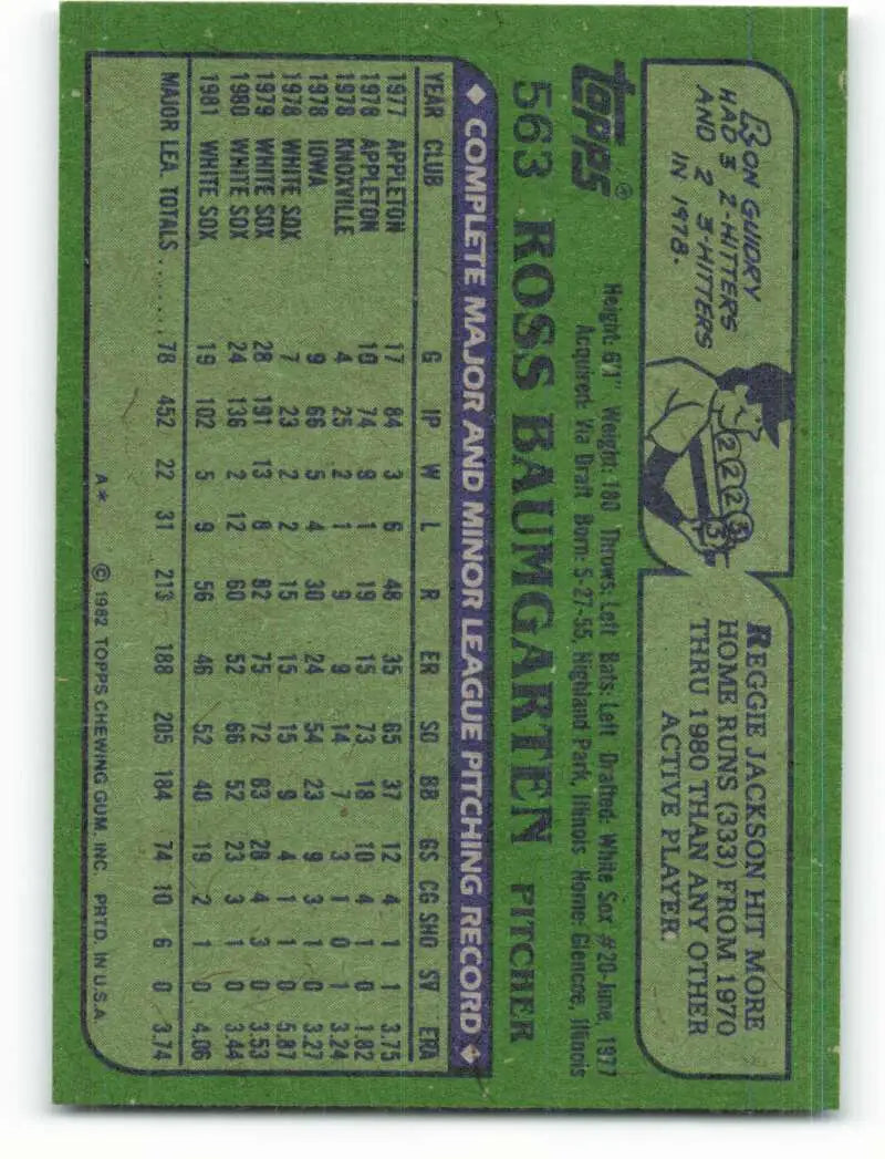 1982 Topps #563 Ross Baumgarten EX Excellent Chicago White Sox Baseball Card - Baseball Card Single