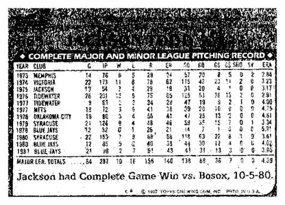 Baseball card statistics for Jackson Todd from 1982 Topps #565 featuring original gloss