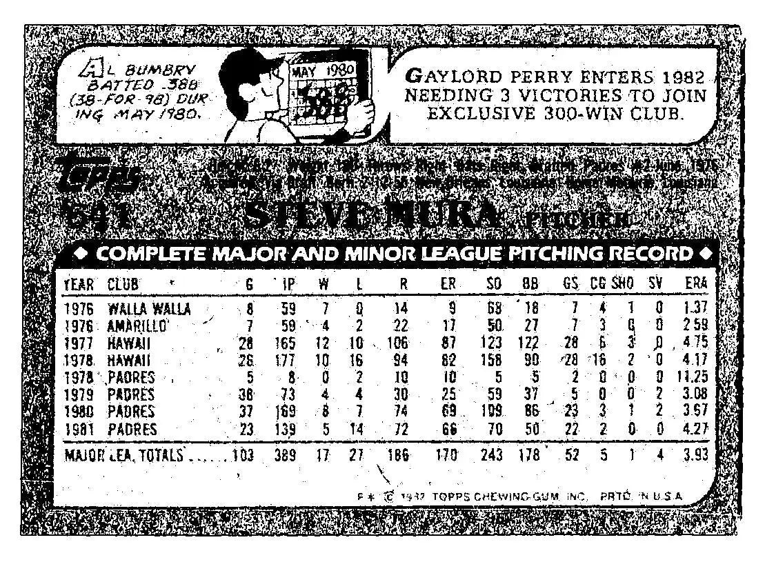 1982 Topps #641 Steve Mura - Baseball Card Single