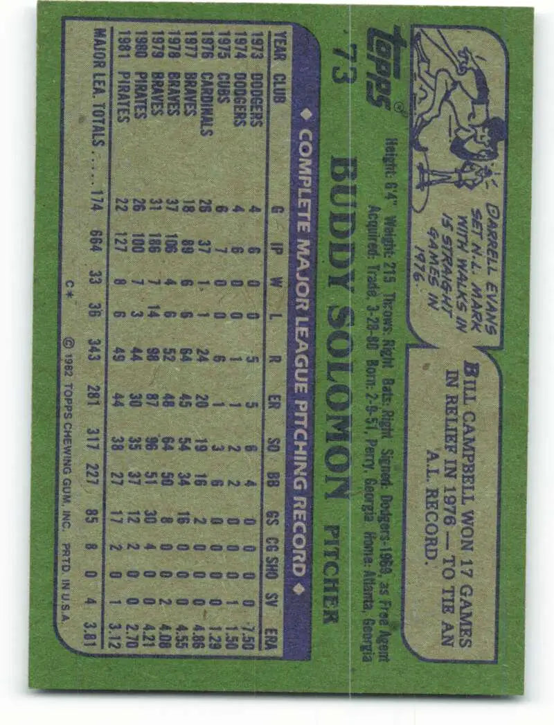 1982 Topps #73 Eddie Solomon EX Excellent Pittsburgh Pirates Baseball Card - Baseball Card Single