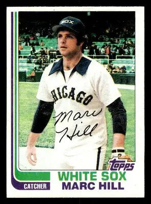 Vintage 1982 Topps Marc Hill Chicago White Sox baseball card on display