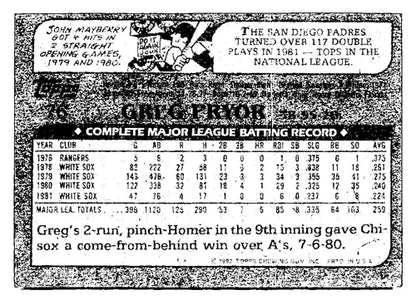 1982 Topps #76 Greg Pryor EX Excellent White Sox