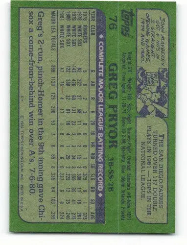 1982 Topps #76 Greg Pryor EX Excellent White Sox - Baseball Card Single