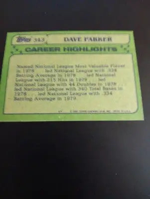 1982 Topps - All-Star Dave Parker #343. Pittsburgh Pirates. NRMT+