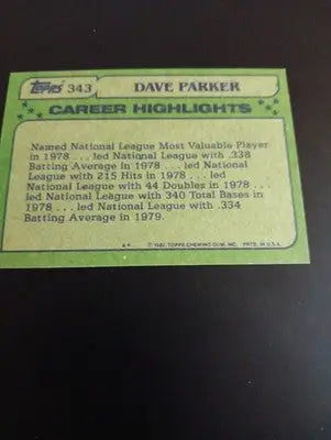 1982 Topps - All-Star Dave Parker #343. Pittsburgh Pirates. NRMT+