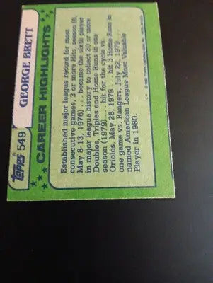 1982 Topps - All-Star George Brett #549. Kansas City Royals. EX-NRMT - Baseball Card Single