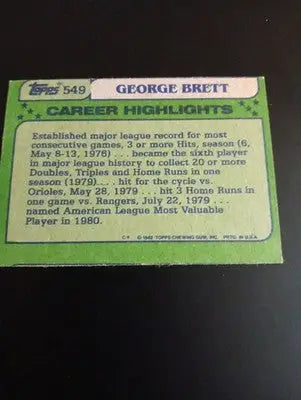 1982 Topps - All-Star George Brett #549. Kansas City Royals. EX-NRMT - Baseball Card Single