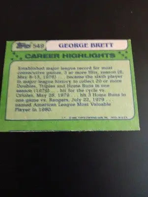1982 Topps - All-Star George Brett #549. Kansas City Royals. EX-NRMT - Baseball Card Single