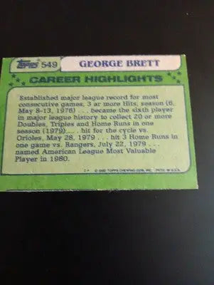 1982 Topps - All-Star George Brett #549. Kansas City Royals. EX-NRMT - Baseball Card Single