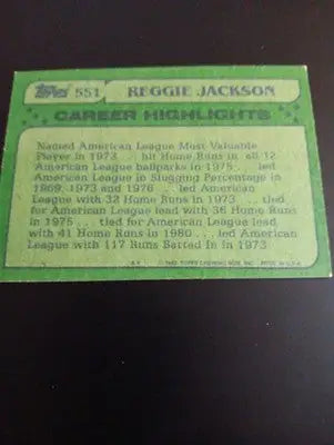 1982 Topps - All-Star Reggie Jackson #551. New York Yankees. NRMT+