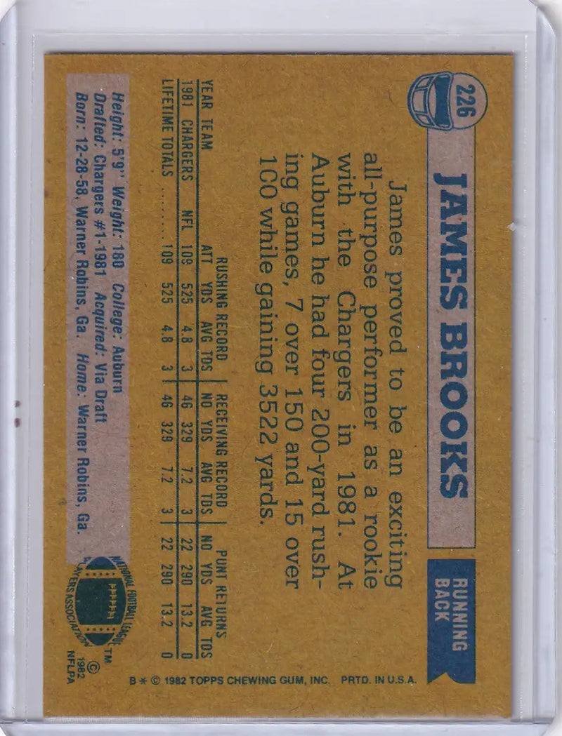 1982 Topps Football James Brooks San Diego Chargers rookie card
