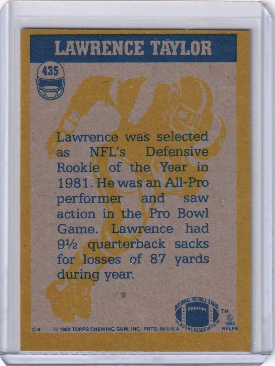 Lawrence Taylor 1982 Topps Football card featuring New York Giants player