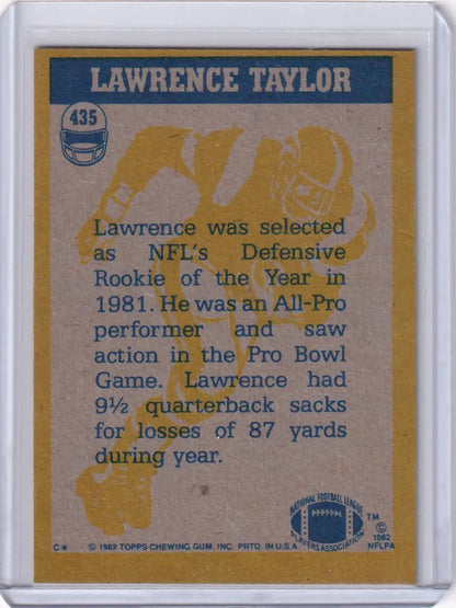 Lawrence Taylor 1982 Topps Football card featuring New York Giants player