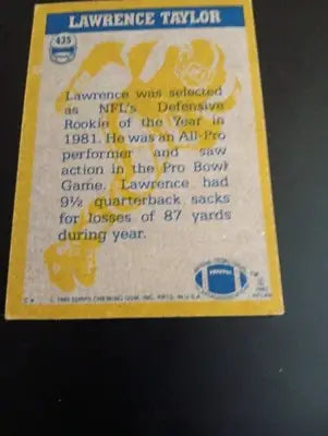 1982 Topps - In Action Lawrence Taylor #435 (RC). New York Giants. EX - Football Card Single