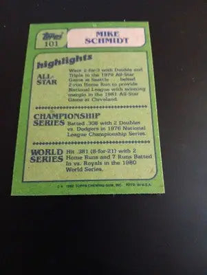 1982 Topps - In Action Mike Schmidt #101. Phillies. NRMT+