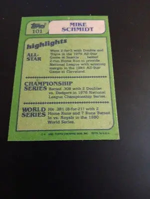 1982 Topps - In Action Mike Schmidt #101. Phillies. NRMT+