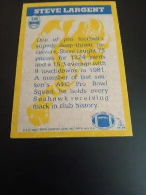 1982 Topps - In Action Steve Largent #250. Seattle Seahawks. EX+ - NRMT - Football Card Single