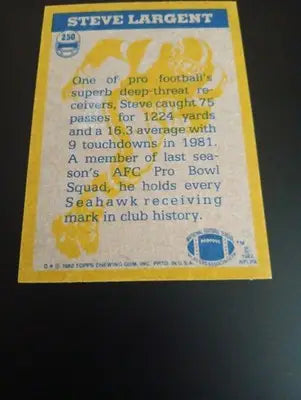 1982 Topps - In Action Steve Largent #250. Seattle Seahawks. EX+ - NRMT - Football Card Single