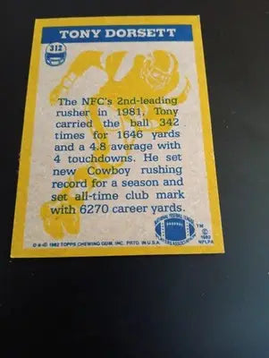 1982 Topps - In Action Tony Dorsett #312. Dallas Cowboys. NRMT+ - Football Card Single