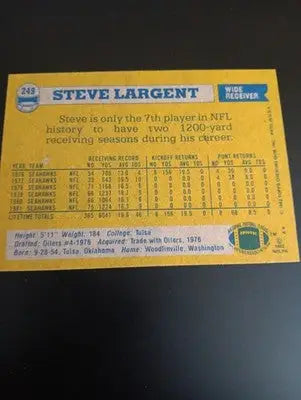 1982 Topps - Steve Largent #249. Seattle Seahawks. NFL. NRMT+