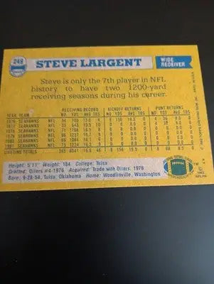 1982 Topps - Steve Largent #249. Seattle Seahawks. NFL. NRMT+