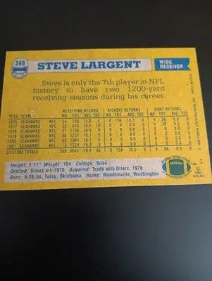 1982 Topps - Steve Largent #249. Seattle Seahawks. NFL. NRMT+