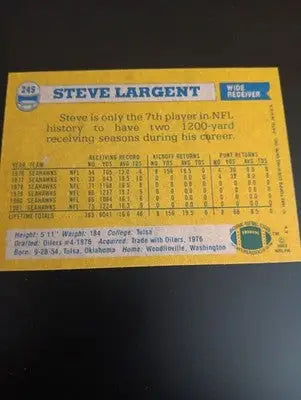 1982 Topps - Steve Largent #249. Seattle Seahawks. NFL. NRMT+