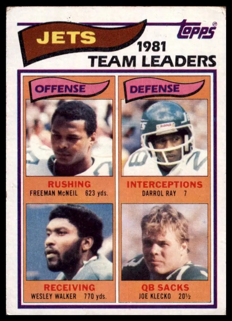 1982 Topps Team Leaders Joe Klecko Wesley Walker Freeman McNeil #160 RC NY Jets