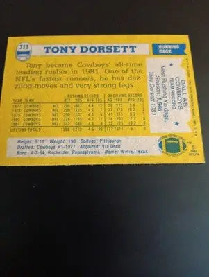 1982 Topps - Tony Dorsett #311. Dallas Cowboys. NRMT+ - Football Card Single