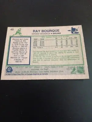1983-84 O-Pee-Chee - Ray Bourque #45. Boston Bruins. EX+ - Hockey Card Single