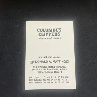 1983 Columbus Clippers Minor League Don Mattingly Rookie Baseball Card in Mint Condition