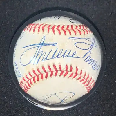 Autographed cracker jack game signed baseball in protective case featuring Powell Minoso Sigs