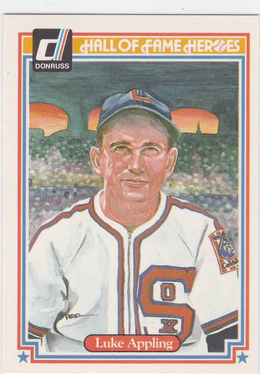 Baseball card of Luke Appling in White Sox uniform, part of 1983 Donruss trading cards