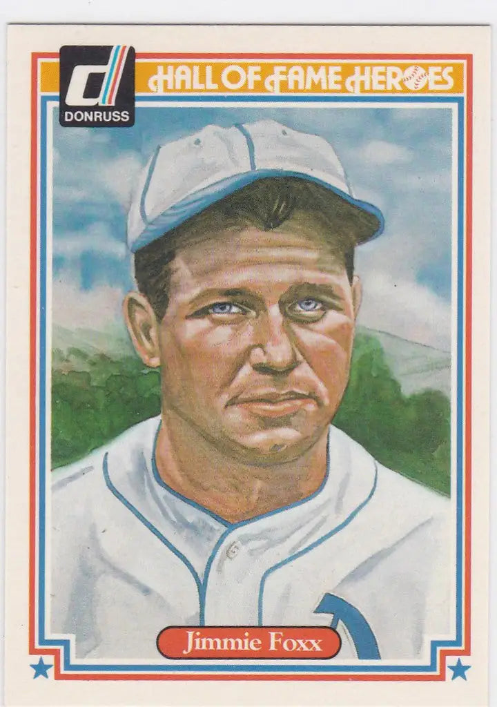 Baseball card of Jimmie Foxx in a white uniform from 1983 Donruss trading cards