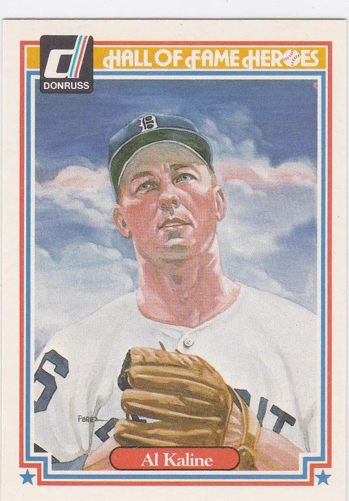 Baseball card of Al Kaline in a Detroit Tigers cap holding a glove, trading cards collectible