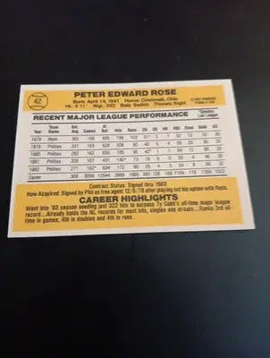1983 Donruss - Pete Rose #42. Reds. NRMT+ - Baseball Card Single