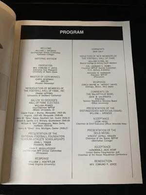 1983 National Football Foundation & College HOF Awards Dinner Program Jack Kemp