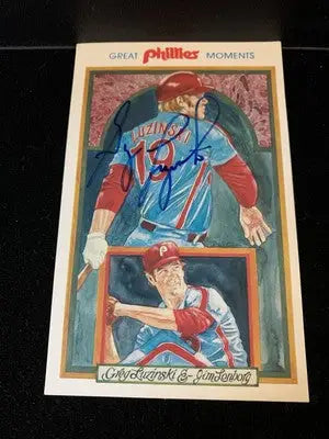 Signed baseball card featuring Greg Luzinski from the 1983 Perez Great Phillies collection