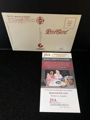 Postcard and authentication certificate featuring Greg Luzinski autographed by 1983 Perez Great Phillies AUTO