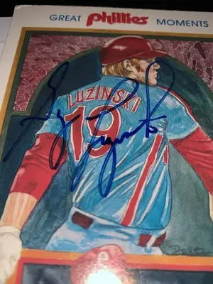 Autographed 1983 Perez Phillies poster signed by Greg Luzinski featuring Jim Longborg