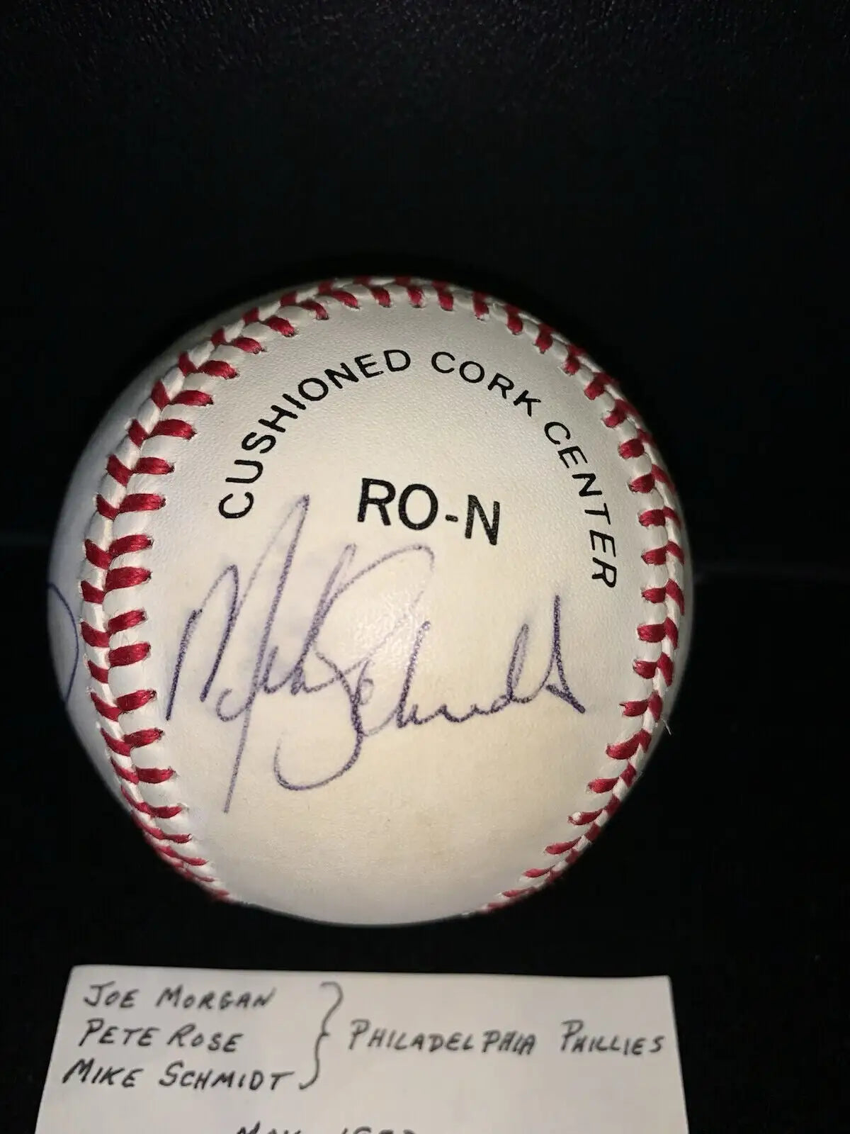Autographed Philadelphia Phillies baseball with Cushion Cork Center signed by Pete Rose and Mike Schmidt