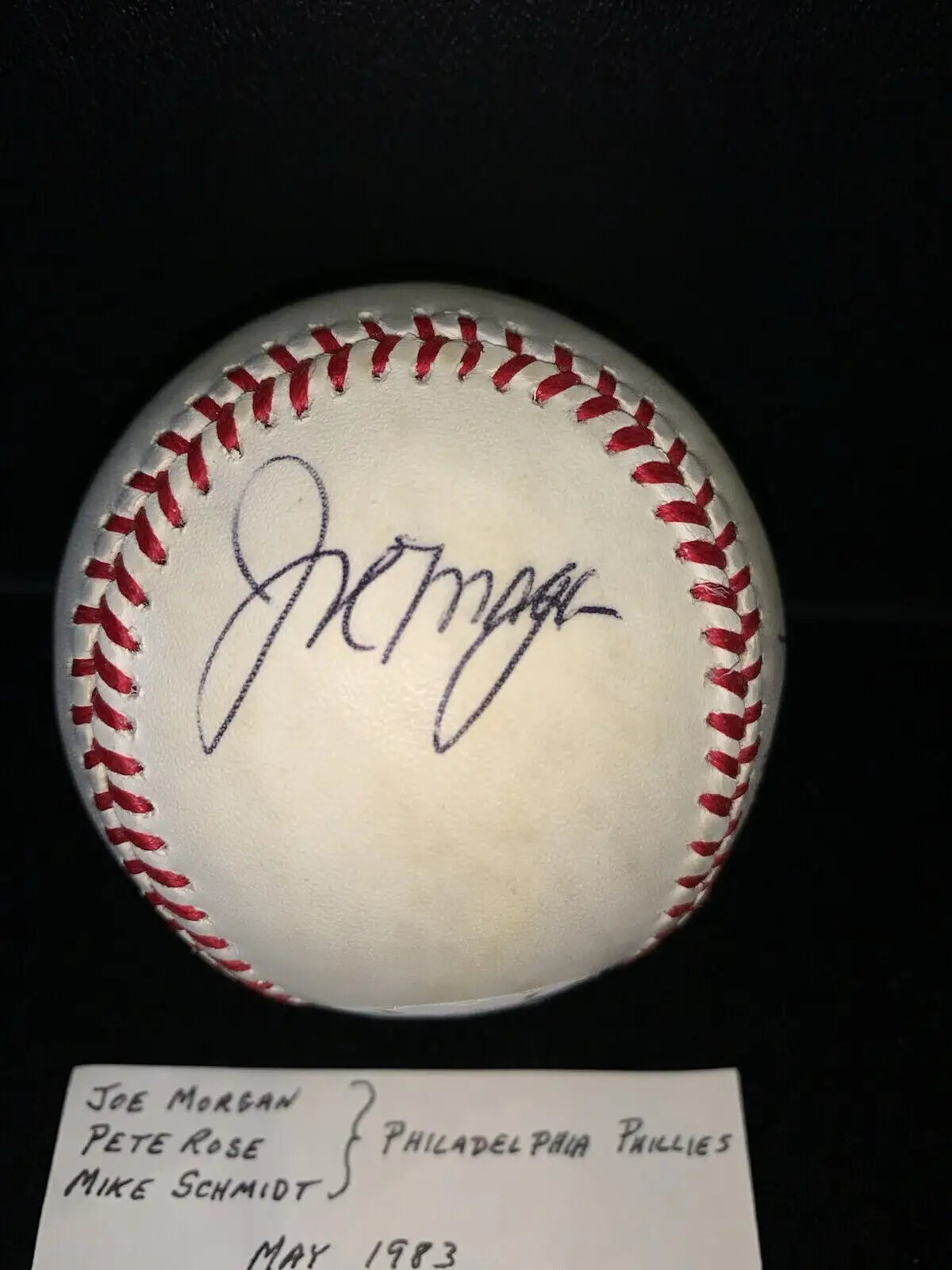 Philadelphia Phillies autographed baseball featuring Pete Rose and Mike Schmidt signatures