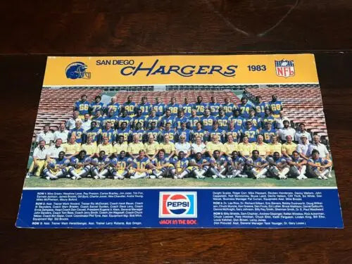 1983 San Diego Chargers 9x14 team photo featuring Joiner, Chandler, Fouts, and Muncie
