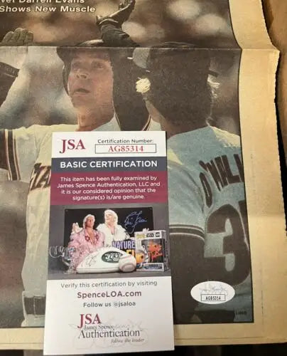 JSA-authenticated autographed baseball from 1983 Sporting News Magazine Darrell Evans