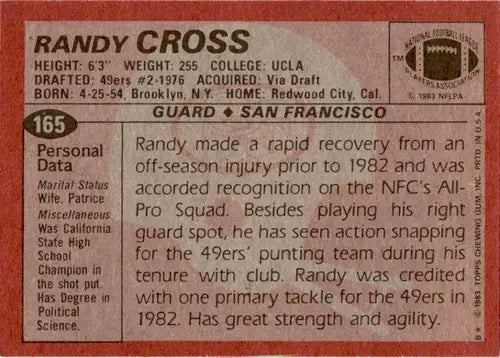 1983 Topps #165 Randy Cross NM-MT 49ers ID:46029 - Trading Cards