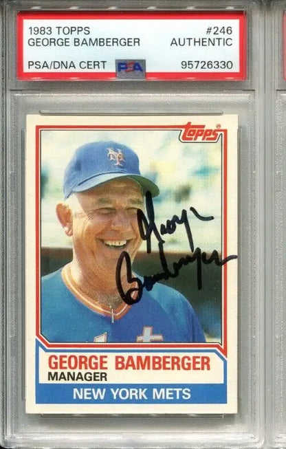 Signed George Bamberger baseball card for New York Mets sports trading collectors