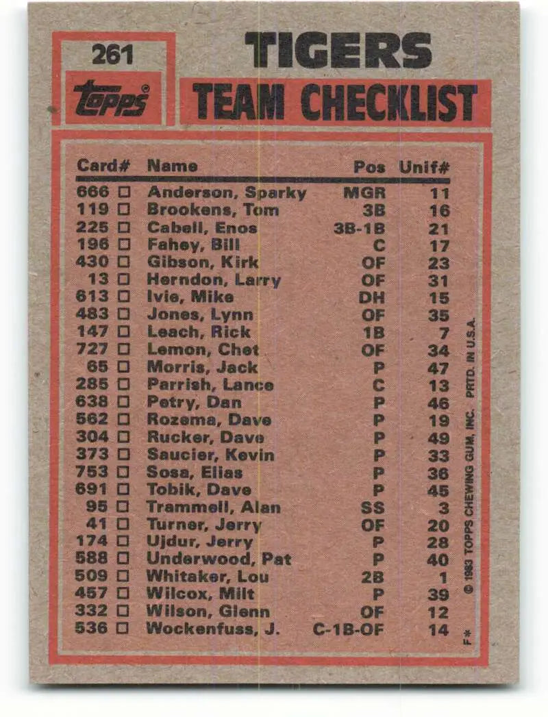 1983 Topps #261 Larry Herndon/Dan Petry EX Excellent Detroit Tigers Baseball Card - Baseball Card Single