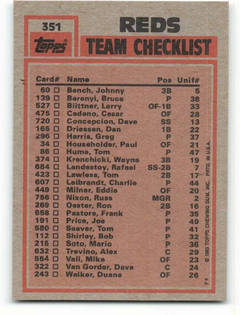 1983 Topps #351 Cesar Cedeno/Mario Soto EX Excellent Cincinnati Reds Baseball Card - Baseball Card Single