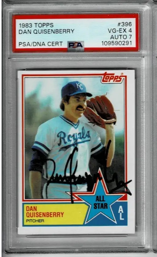 1983 Topps Dan Quisenberry signed baseball card with PSA grade and autograph